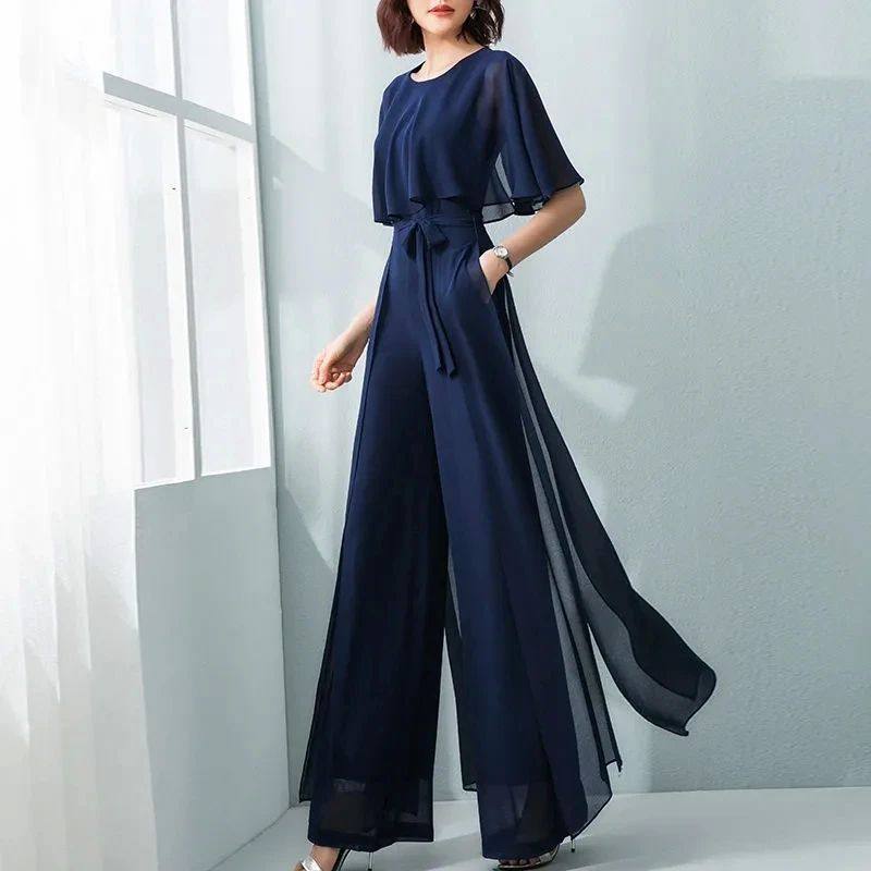 Chiffon set with feminine style jumpsuit雪纺套装女气质连身裤