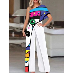 straight 连身裤 leg jumpsuit女士宽松直筒阔腿裤 wide Loose