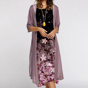 piece neck floral round dress两件套印花圆领连衣裙 print Two