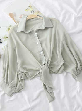 Loose Casual Blouse Tied Waist Elegant Blouses For Women