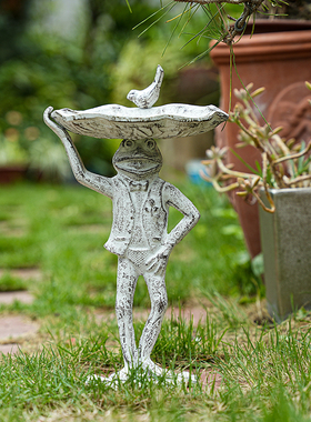 Sungmor 铸铁青蛙喂鸟器摆件户外阳台庭院鸟儿用品食槽器桌面装饰