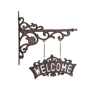 sungmor铸铁welcome欢迎牌铁艺挂钩门牌欧式复古装饰店铺花园庭院