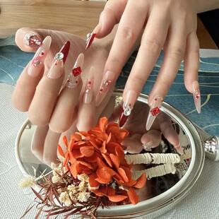 【活色生香】秋冬纯手工高级红色气质法式纯欲红宝石显白美甲穿戴