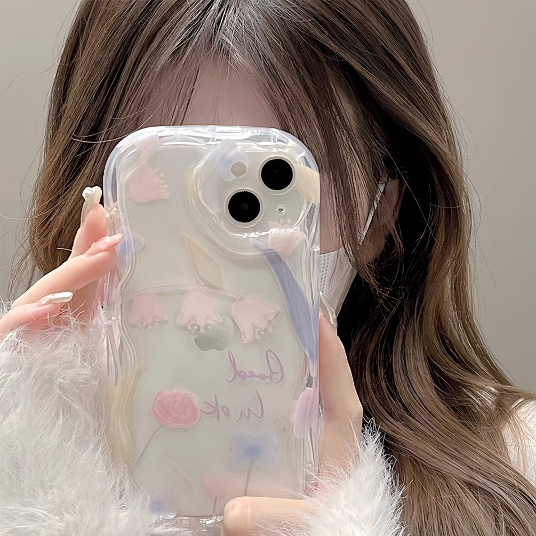粉蓝花朵适用iqooneo8手机壳opporeno12华为p70荣耀200创意vivo红米note12proiPhone苹果16promax小米civi2套