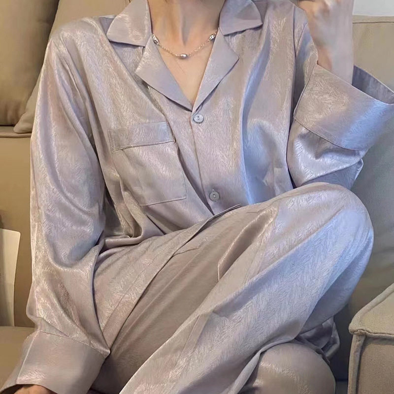 冰丝薄款长袖女士睡衣两件套