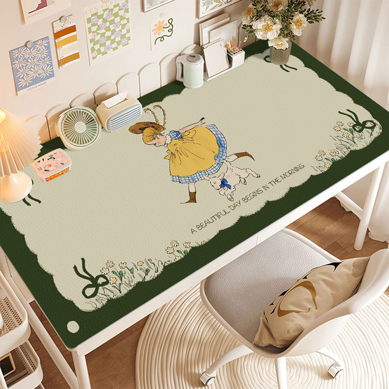 复古法式少女插画防水皮革鼠标垫