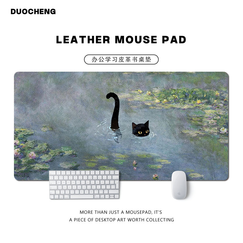 趣味名画里的猫咪防水皮革鼠标垫