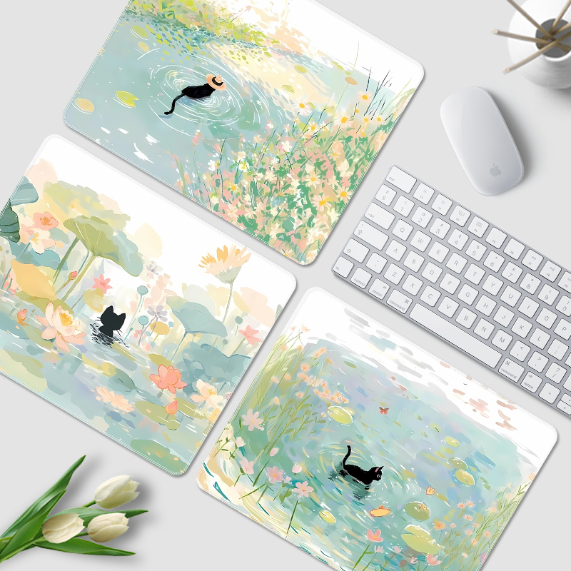 清凉小黑猫鼠标垫办公电脑桌面垫