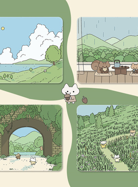 小清新治愈可爱插画鼠标垫女生小号锁边加厚绿色防滑鼠垫定制护腕