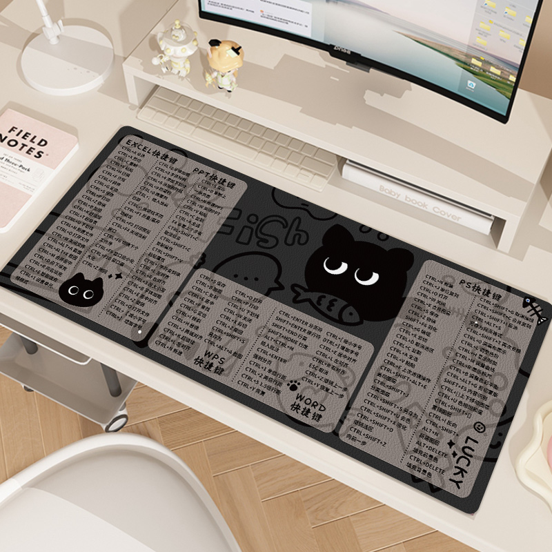 涂鸦小黑猫快捷键皮革鼠标垫桌垫
