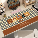 复古拼格小猫鼠标垫子超大号秋冬办公工位电脑键盘垫家用学习桌垫