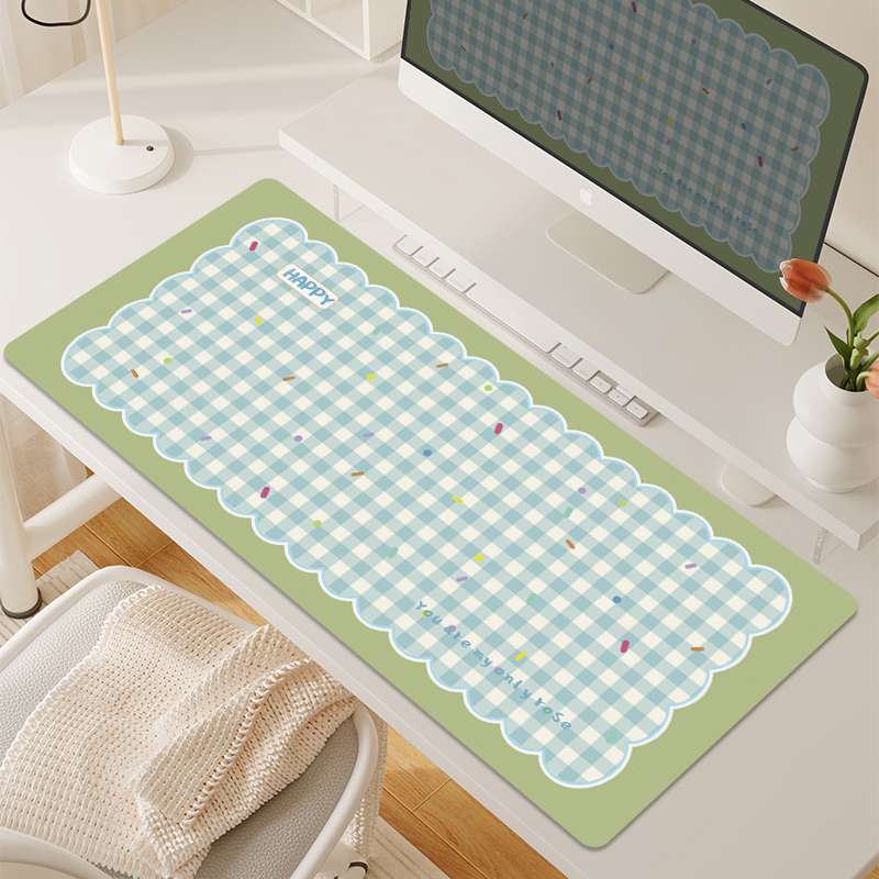 奶油风多巴胺格子高颜值大鼠标垫