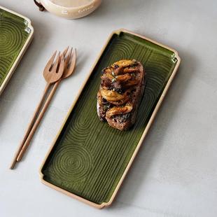 长方形刺身盘釉下彩陶瓷复古鱼盘家用日料寿司盘西餐厅冷菜盘 日式