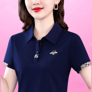 新款 中年妈妈装 洋气夏季 气质翻领polo衫 显瘦宽松上衣 女士t恤短袖