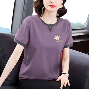T恤女夏拼接显瘦女士上衣服一件代发 100棉韩系风大码 女装 新款 短袖