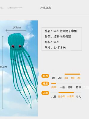 2023新款大型软体风筝筒状伞布大章鱼 水母壮观 经典大气磅礴好飞