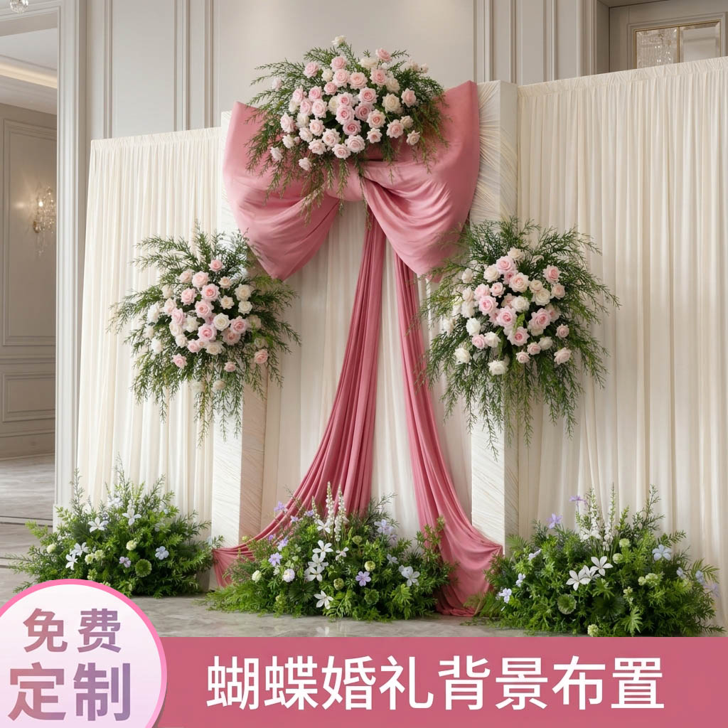 韩式大蝴蝶结粉玫瑰仿真花艺