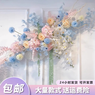 马卡龙色系花排婚庆挂花仿真花kt板装饰花新款浪漫婚礼台布置花艺