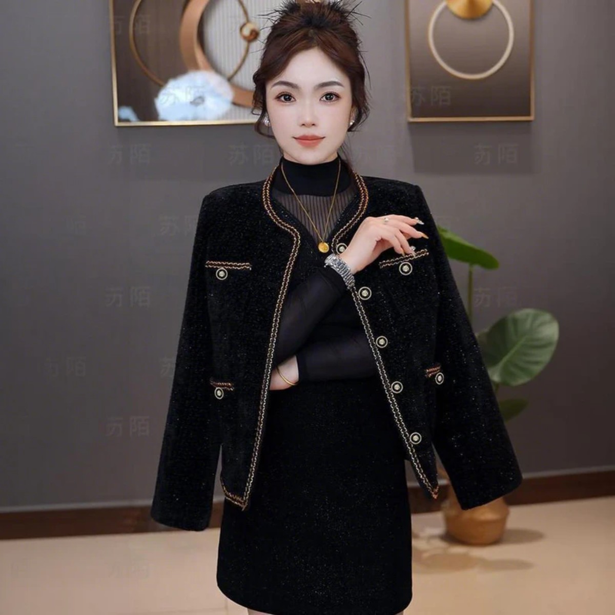 苏陌羊毛白鸭绒小香风外套女秋冬