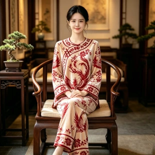 纤黛柔2026年爆款睡衣女秋冬季金丝绒加大码新中式国风女士家居服
