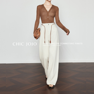 女2024新款 CHICJOJO白色直筒牛仔裤 高腰设计感休闲裤 直腿先锋