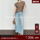 女26新款 CHICJOJO牛仔裤 直筒裤 春夏蓝色宽松九分 海盐牛仔