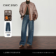 女25冬新款 CHICJOJO加绒牛仔裤 蓝色直筒宽松休闲裤 从绒从型