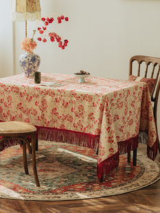 雨雾梅影红香桌布中式覆古氛围感餐桌台布红色节日长方形茶几盖布