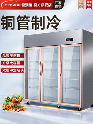 雪满楼三开门冷藏展示柜保鲜冷冻商用蔬菜串串水果烧烤炸串点菜柜