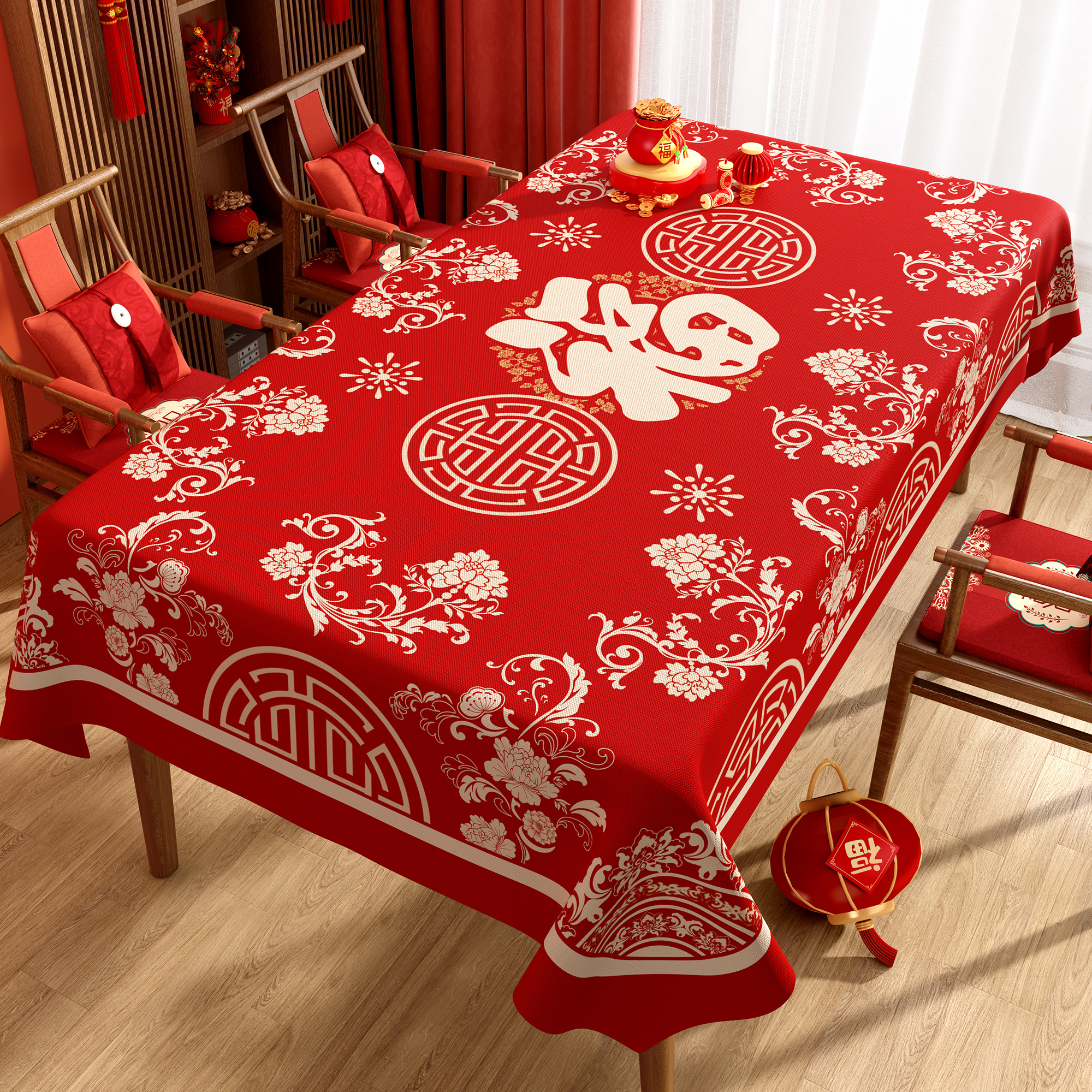 2025新款红色桌布中式高级感防水防油免洗新年喜庆餐桌布茶几盖布