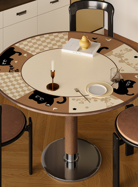 皮革圆形桌垫免洗耐脏防水圆桌桌布防烫高级感防滑垫桌面垫餐桌垫