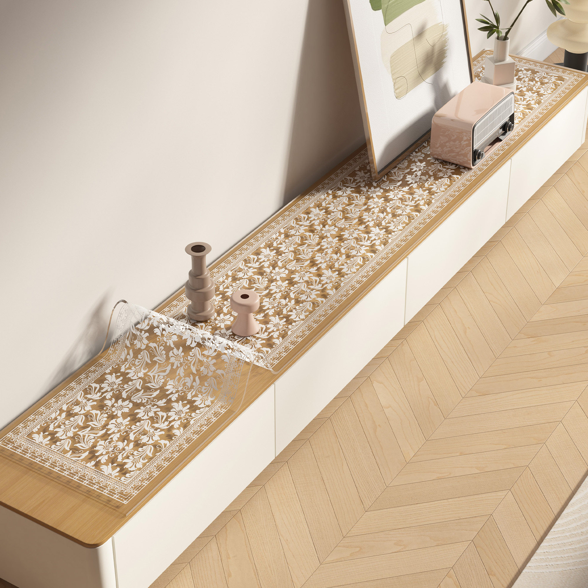 pvc透明电视柜垫蕾丝镂空软玻璃桌布防水餐边柜鞋柜台面保护垫子