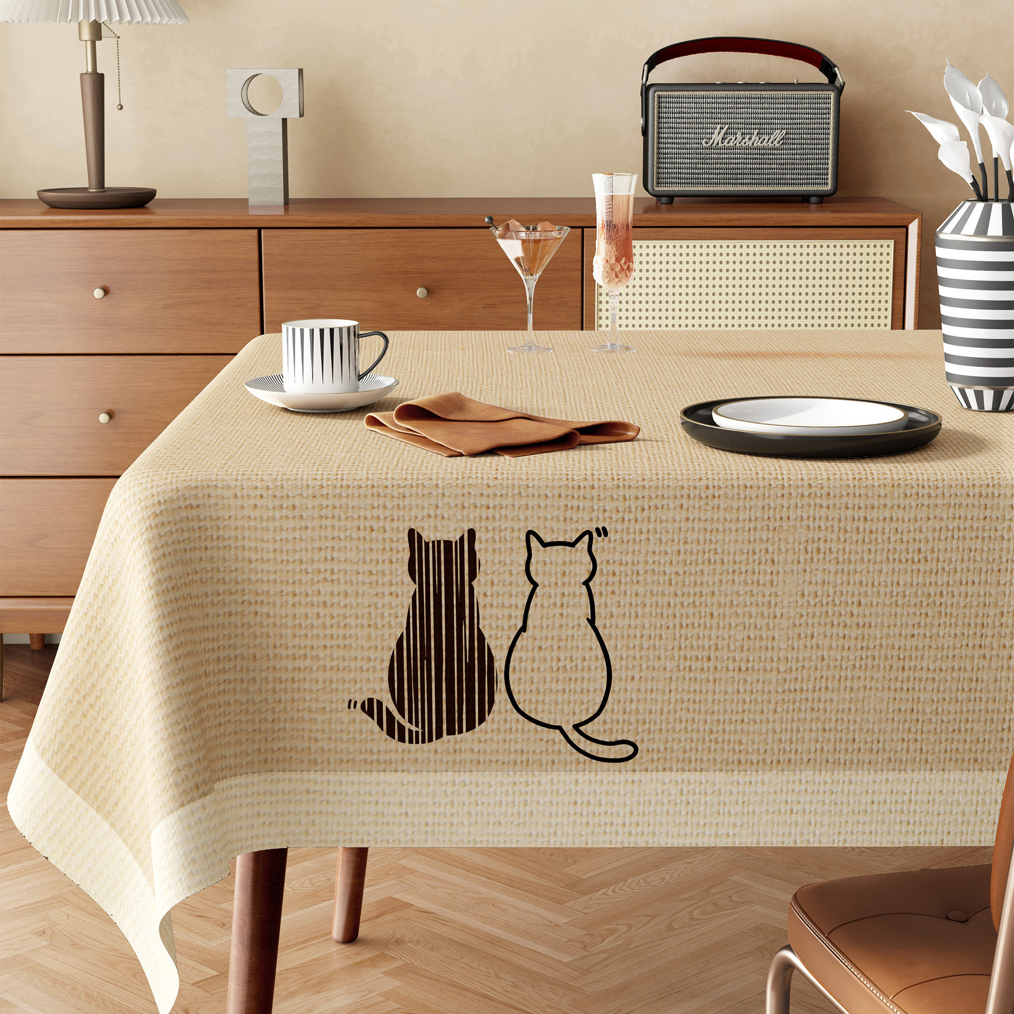 卡通诧寂风垂感餐桌布防水防油防烫免洗桌垫高级感长方形茶几台布,居家布艺,桌布,淘宝优惠券,粉丝福利购,淘宝优惠卷