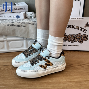 顽刻官方豹纹印花蓝色条纹冬季校园风W系列低帮男女国潮滑板鞋