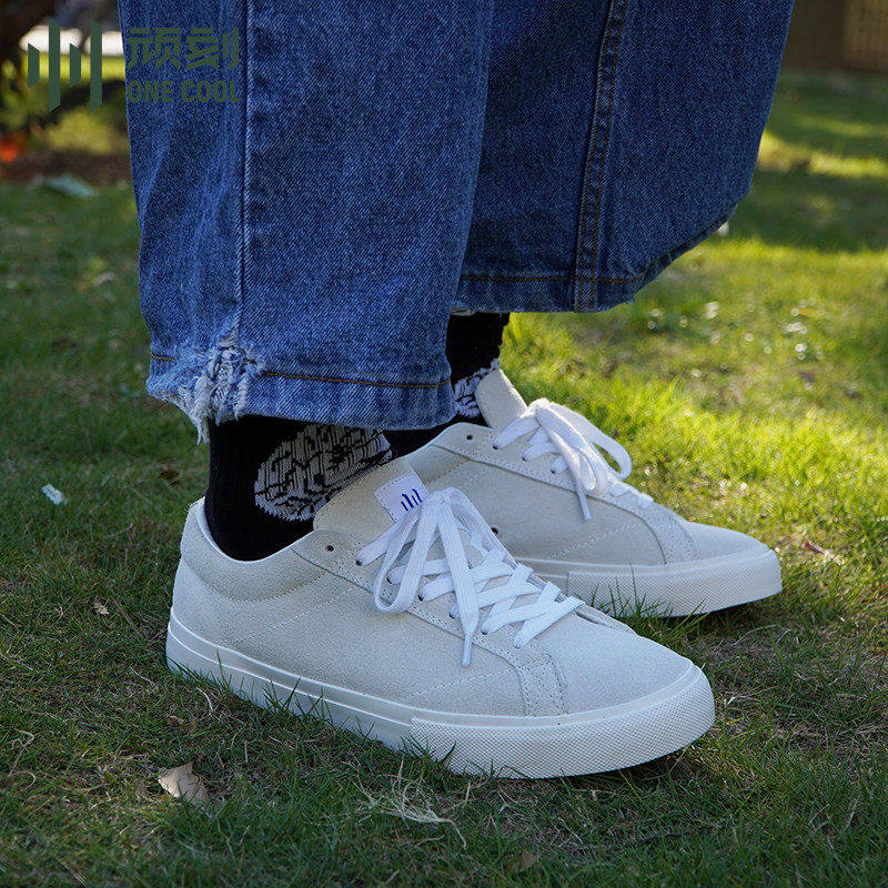 顽刻官方全翻毛皮纯白复古风格低帮男女耐磨减震专业运动05滑板鞋