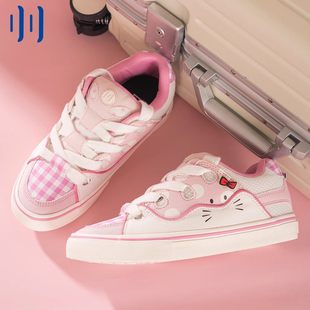 顽刻官方面包鞋 猫咪蝴蝶结粉白撞色拼接BAKE男女国潮滑板鞋