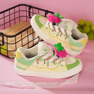 顽刻官方面包鞋 草莓蛋糕配色黄绿拼色BAKE男女国潮滑板鞋