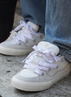 顽刻官方面包鞋天鹅白小香风翻毛皮拼接秋冬BAKE男女国潮滑板鞋