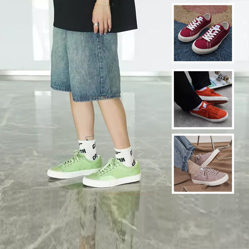 顽刻透气帆布复古低帮滑板鞋