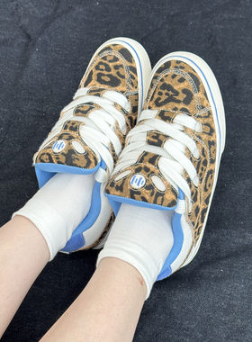 顽刻官方面包鞋豹纹印花BAKE复古休闲低帮男女国潮滑板鞋