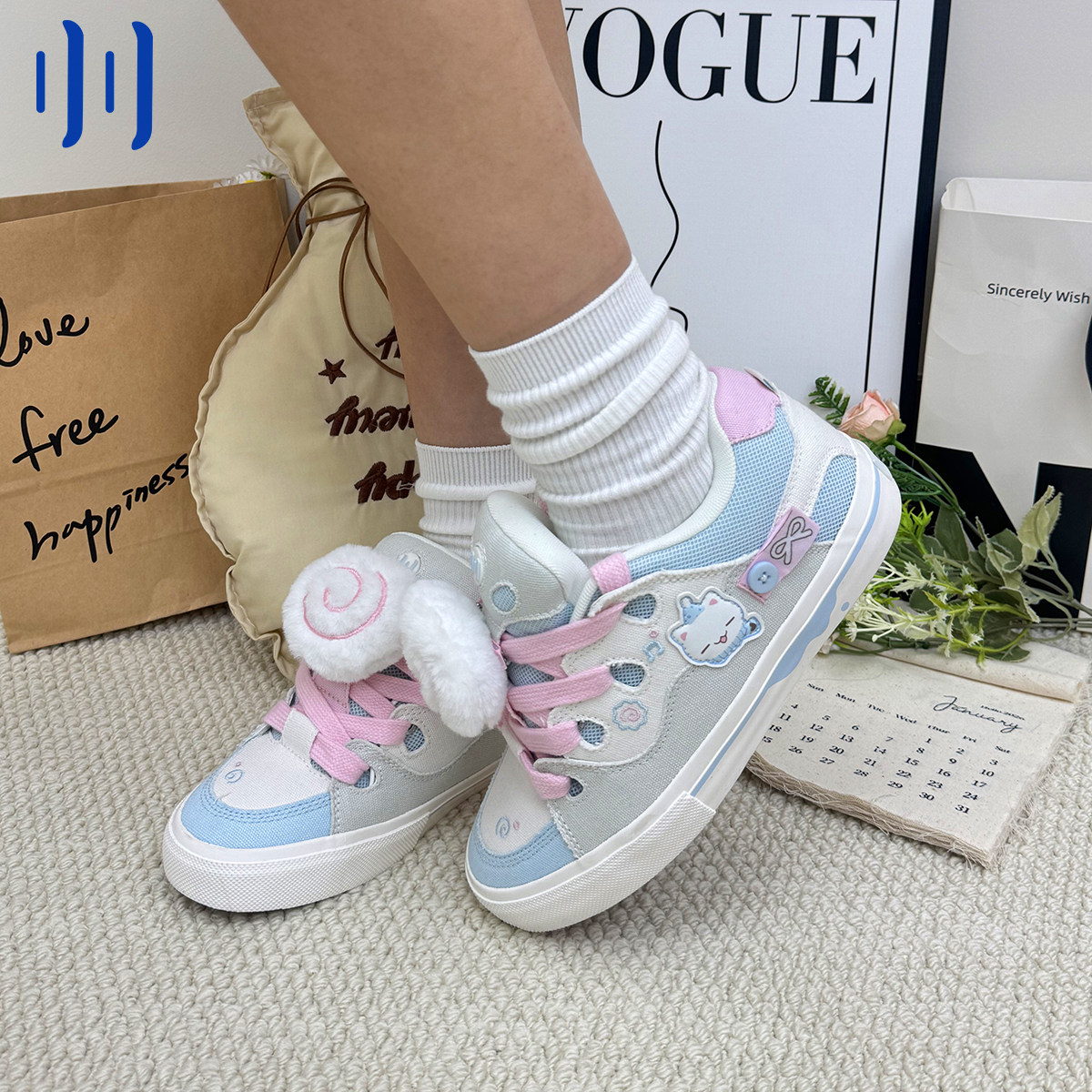 顽刻官方面包鞋鱼板小猫蓝白粉配色秋季BAKE休闲男女国潮滑板鞋