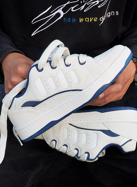 顽刻官方冷粘面包鞋翻毛皮白蓝撞色拼接做旧秋冬BAKE男女滑板鞋