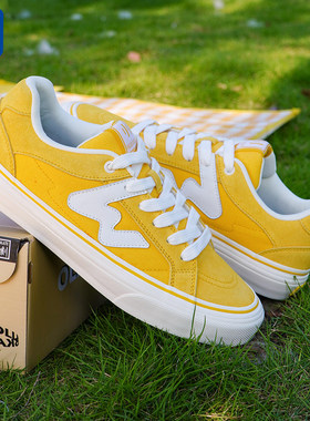 顽刻官方明黄色春季校园风W系列帆布低帮男女国潮滑板鞋