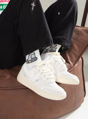 顽刻官方冷粘面包鞋白色翻毛皮合成革拼接BAKE男女滑板鞋