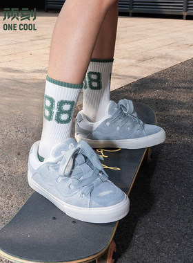 顽刻官方面包鞋冰蓝白拼色复古拼接BAKE秋冬男女运动国潮滑板鞋