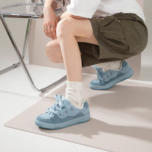 顽刻官方冷粘面包鞋 翻毛皮雾霾蓝拼接做旧BAKE男女滑板鞋