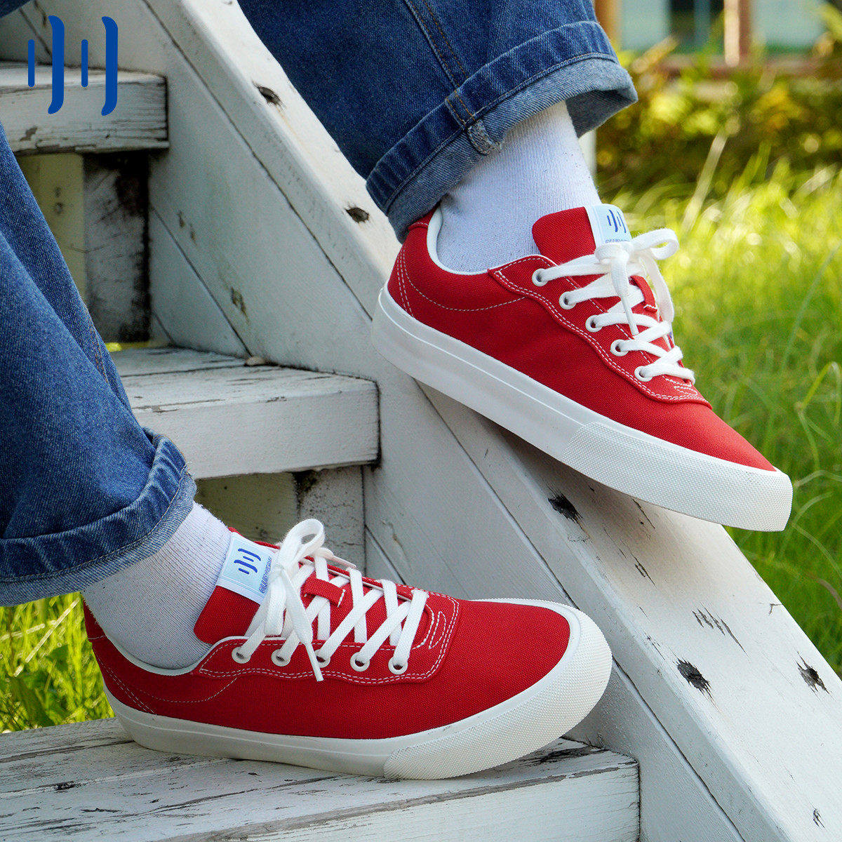 顽刻官方红色帆布拼接街头潮流滑板休闲低帮夏季情侣滑板鞋