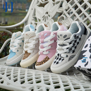 顽刻官方面包鞋 斑马纹格子小香风翻毛皮拼接BAKE2男女国潮滑板鞋