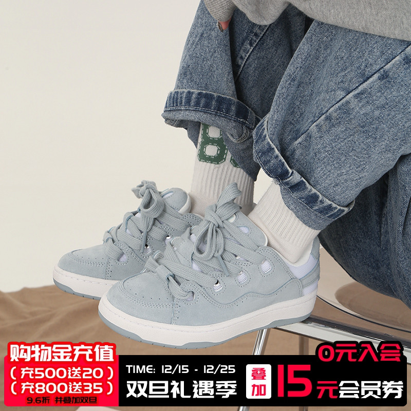 顽刻官方面包鞋冰蓝色复古秋冬BAKE低帮男女专业耐磨国潮滑板鞋