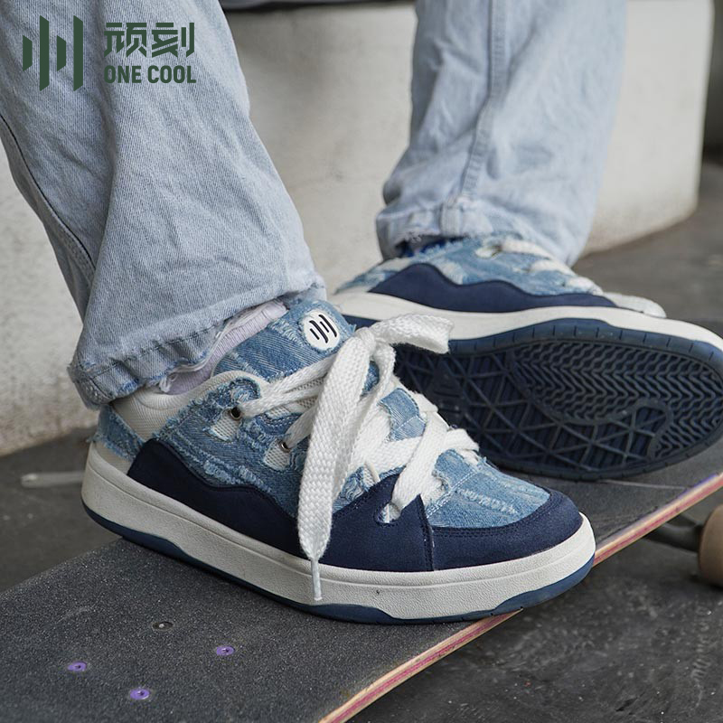 顽刻面包鞋翻毛皮水洗牛仔拼接